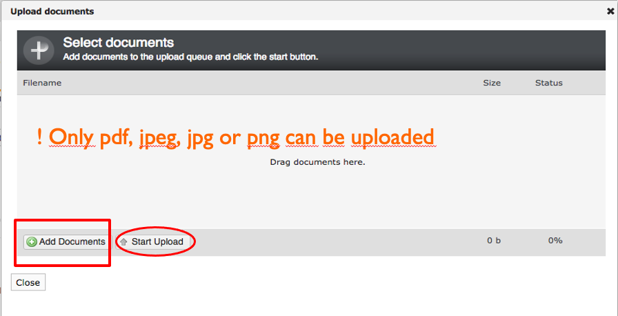 Document upload screen